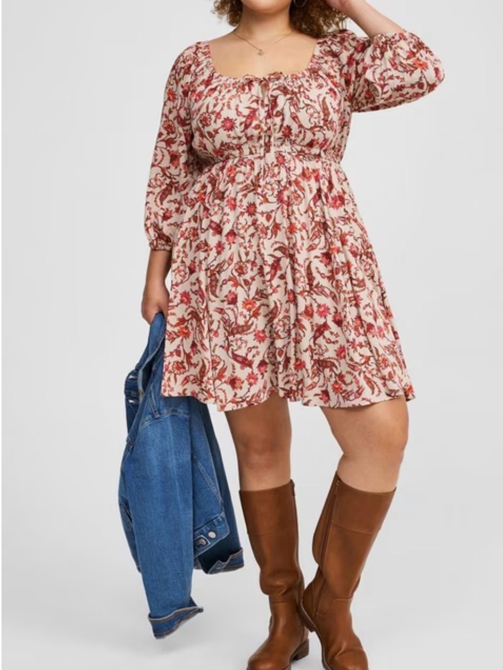 Torrid Mini 3/4 Sleeve Tie Front Detail Babydoll Dress